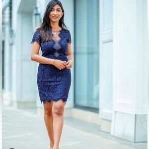 NWT Love X Design Navy Blue Peekaboo Lace Bodice Midi Dress size XL